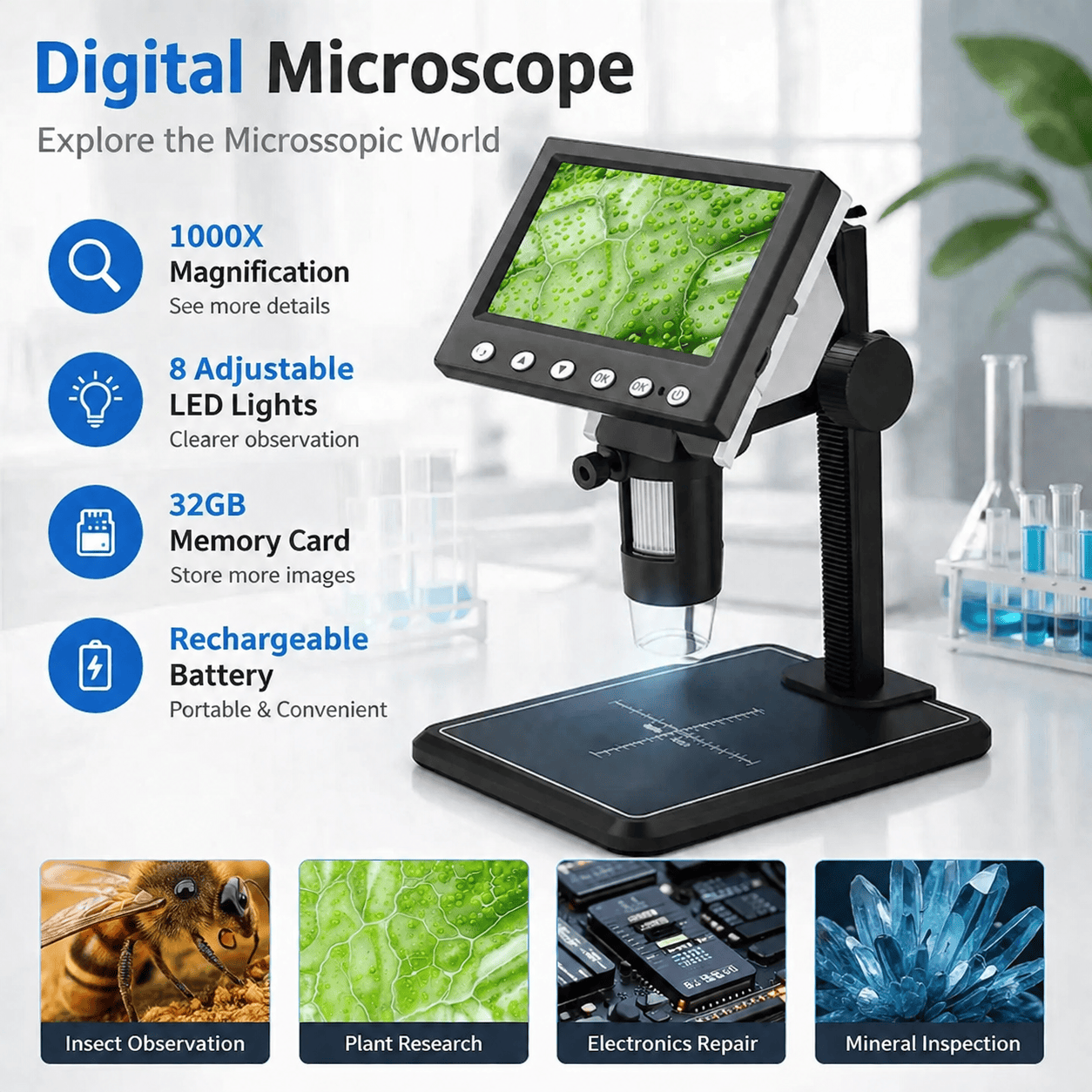 Body Jewelry Repair - Portable 4K Digital Microscope 1000X Magnification