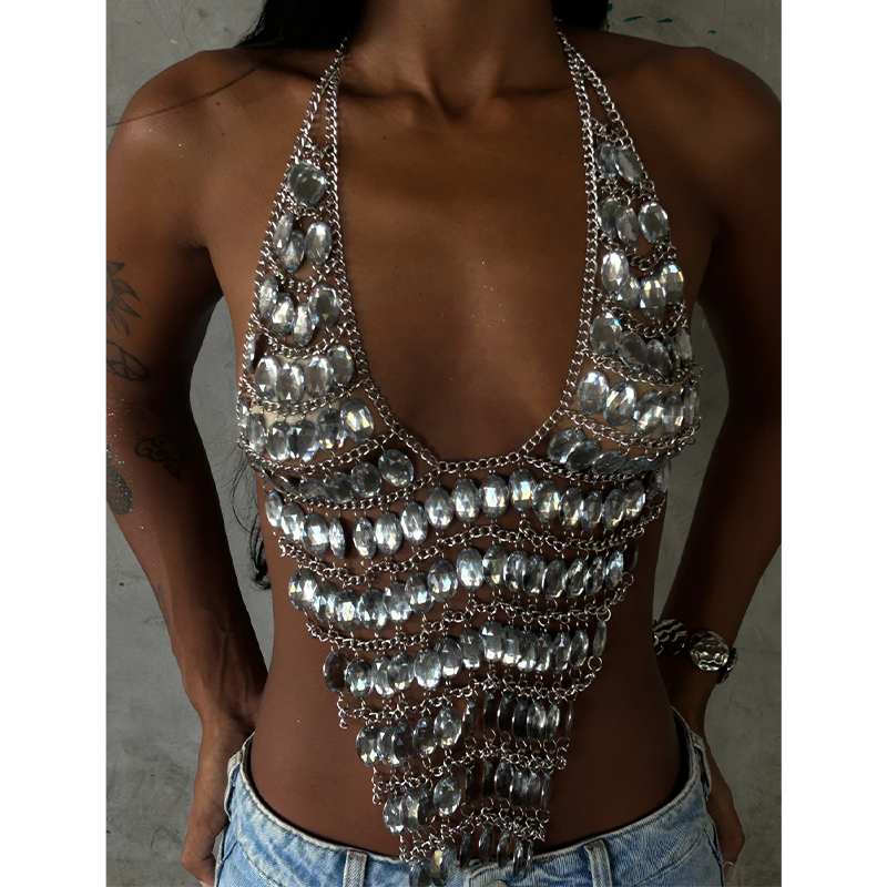 Handmade Backless Rhinestone S - Body Jewelry Top บทวิจารณ์และราคา