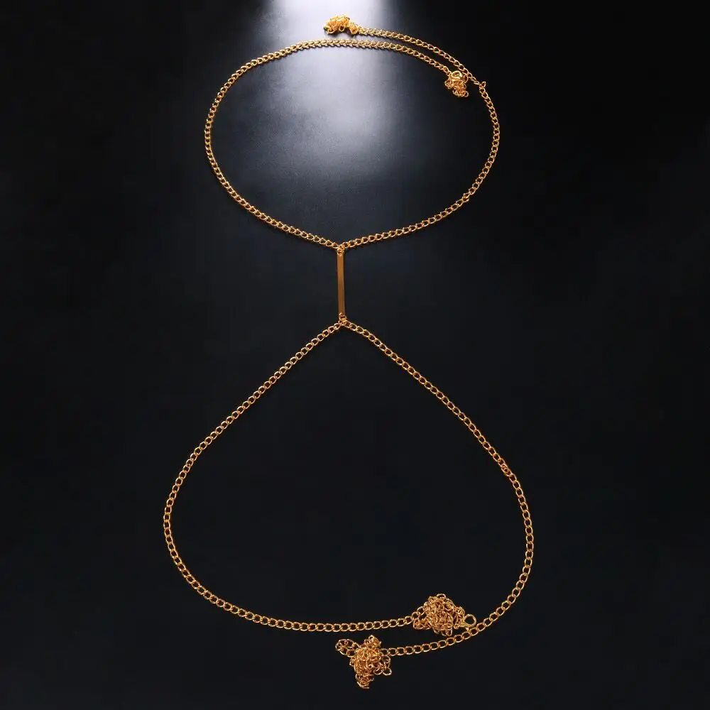 Sexy Metal Chest Chain Harness - Body Jewelry Top บทวิจารณ์และราคา