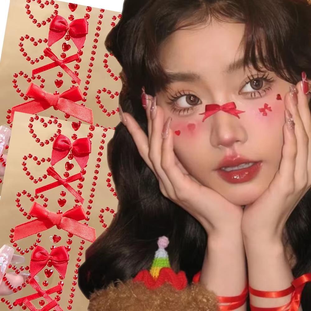 1 Sheet Red Ribbon Bow Sparkly - Body Jewelry Diamond บทวิจารณ์และราคา
