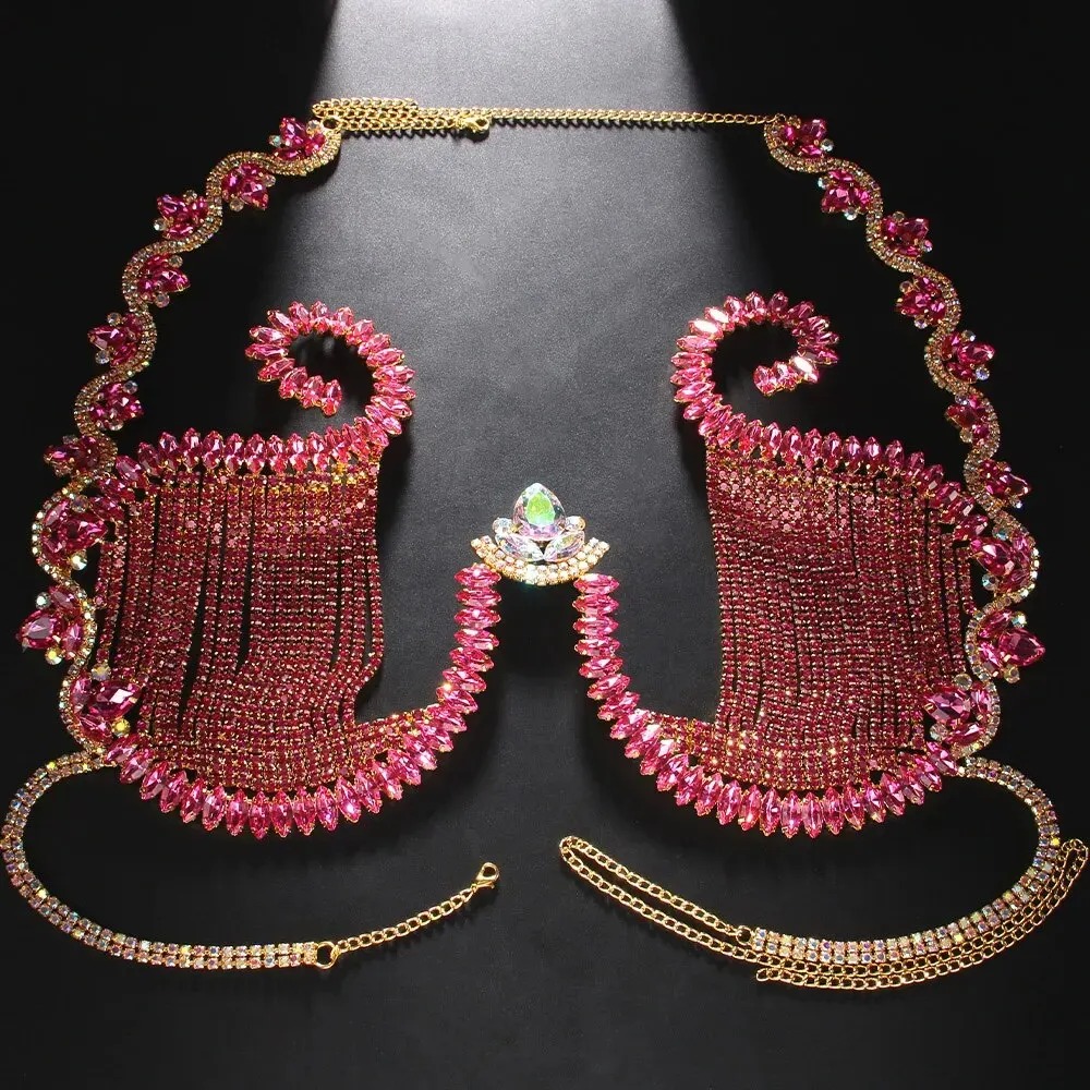 Rave Pink Crystal Chest Bracke - Body Jewelry Top บทวิจารณ์และราคา