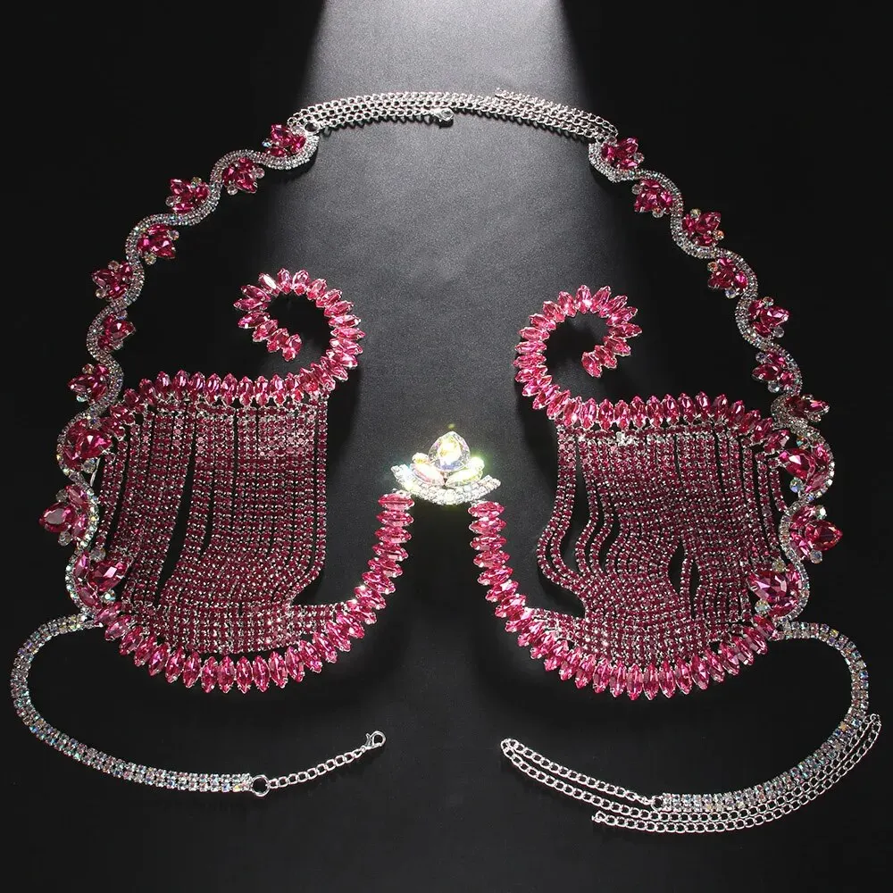 Rave Pink Crystal Chest Bracke - Body Jewelry Top บทวิจารณ์และราคา
