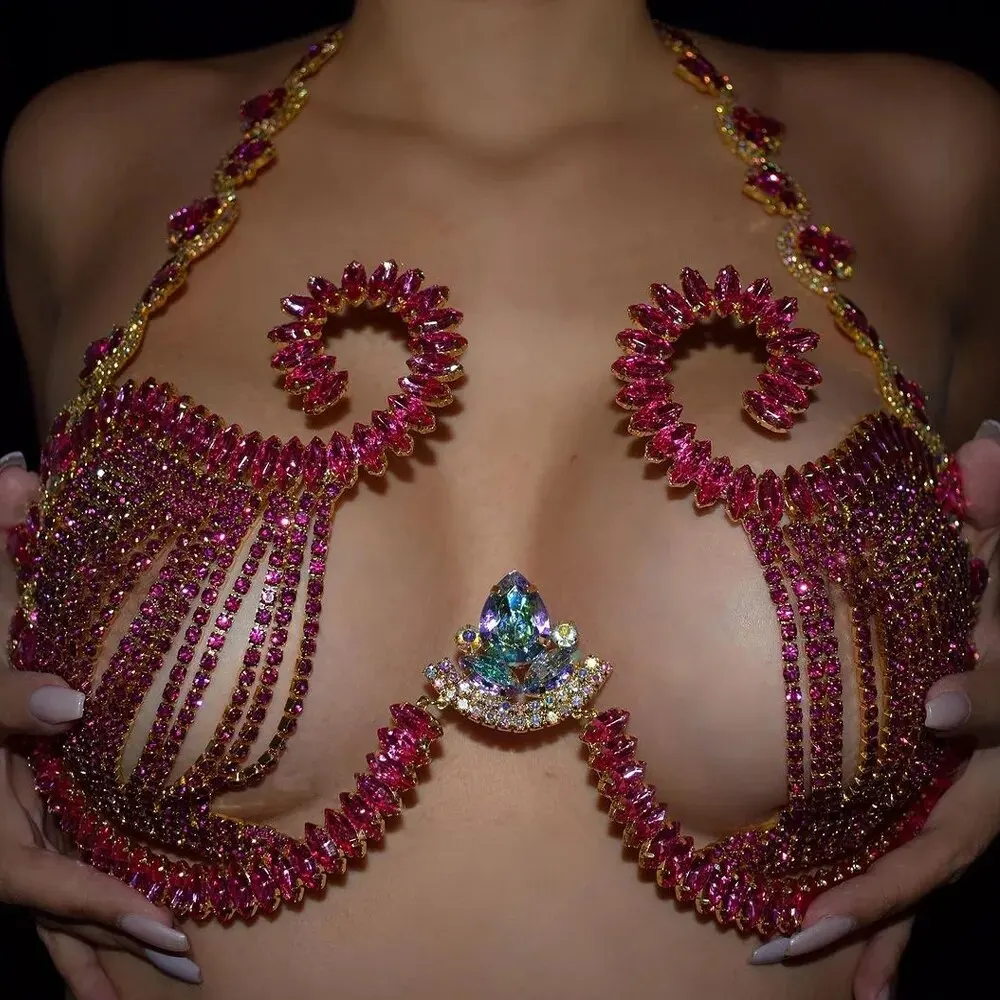 Rave Pink Crystal Chest Bracke - Body Jewelry Top บทวิจารณ์และราคา
