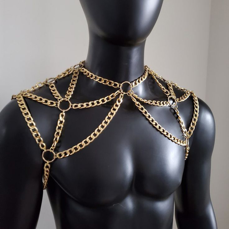 Punk Men Shoulder Body Chain B - Body Jewelry Gold บทวิจารณ์และราคา