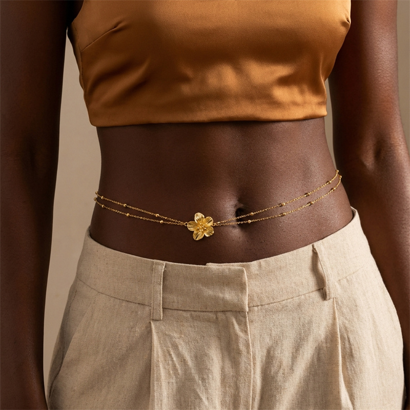Simple Double Layers Belly Cha - Body Jewelry Gold บทวิจารณ์และราคา